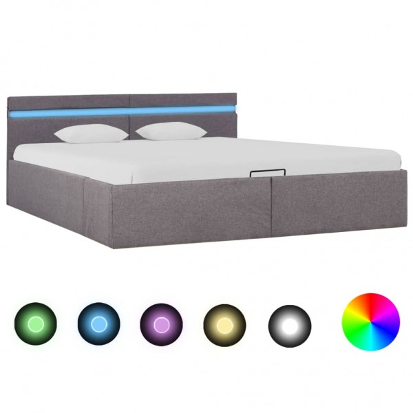 Cama canapé hidráulica almacenaje LED tela gris topo 180x200 cm