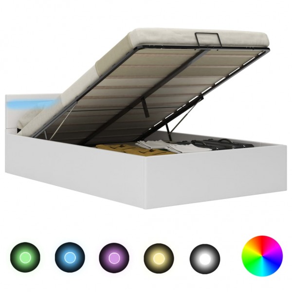 Cama canapé hidráulica con LED cuero sintético blanco 120x200cm