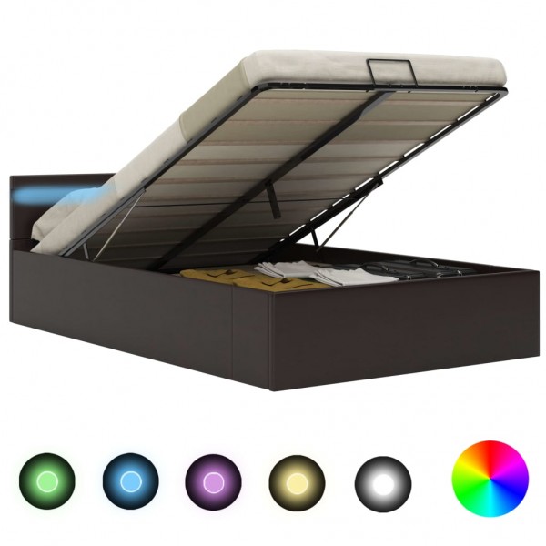 Cama canapé hidráulica con LED cuero sintético gris 140x200 cm