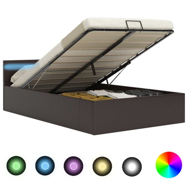 Cama canapé hidráulica con LED cuero sintético gris 160x200 cm