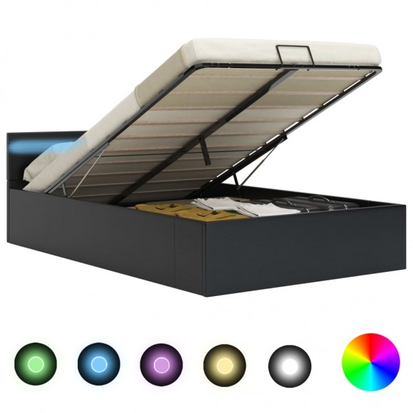 Cama canapé hidráulica con LED cuero sintético negra 160x200 cm
