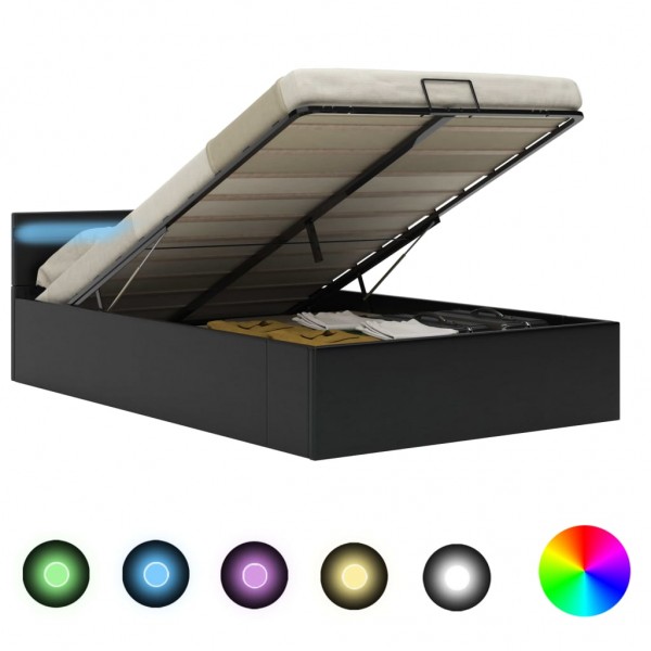 Cama canapé hidráulica con LED cuero sintético negro 120x200 cm