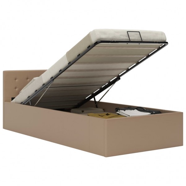 Cama canapé hidráulica cuero sintético capuchino 90x200 cm