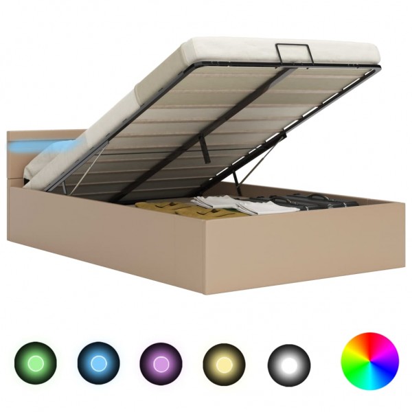Cama canapé hidráulica LED cuero sintético capuchino 160x200 cm