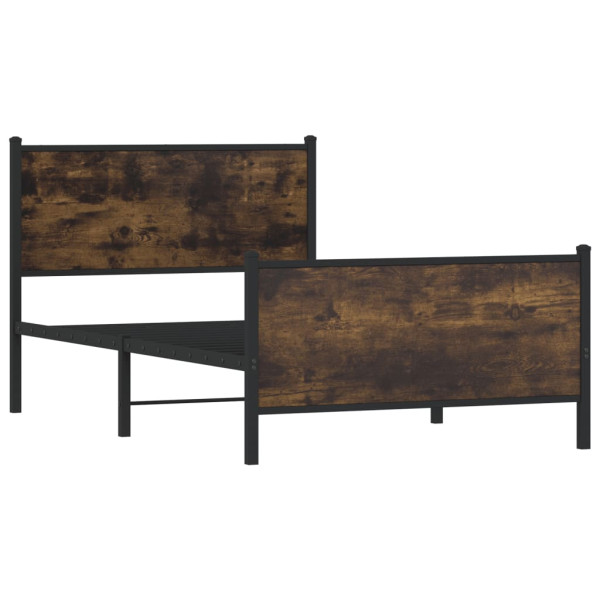 Cama con cabecero y pie de cama metal roble ahumado 100x190 cm