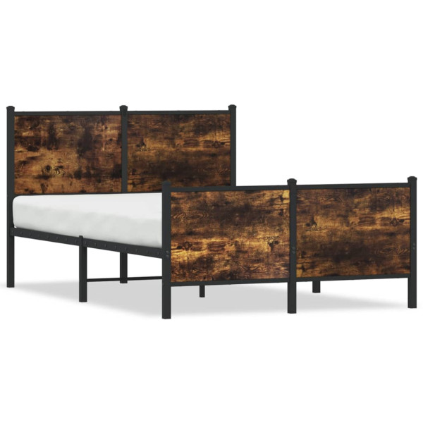 Cama con cabecero y pie de cama metal roble ahumado 120x200 cm