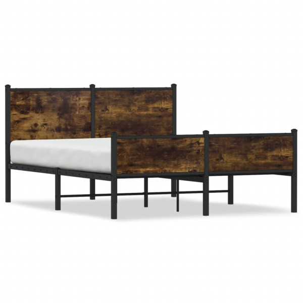 Cama con cabecero y pie de cama metal roble ahumado 140x190 cm