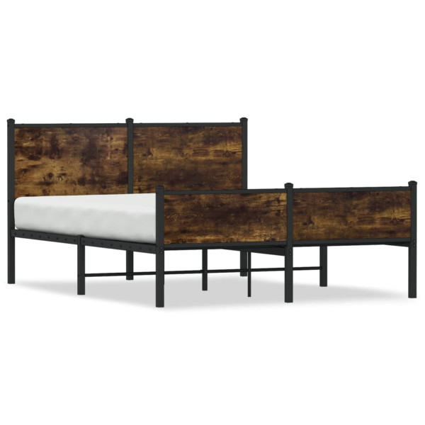 Cama con cabecero y pie de cama metal roble ahumado 140x200 cm
