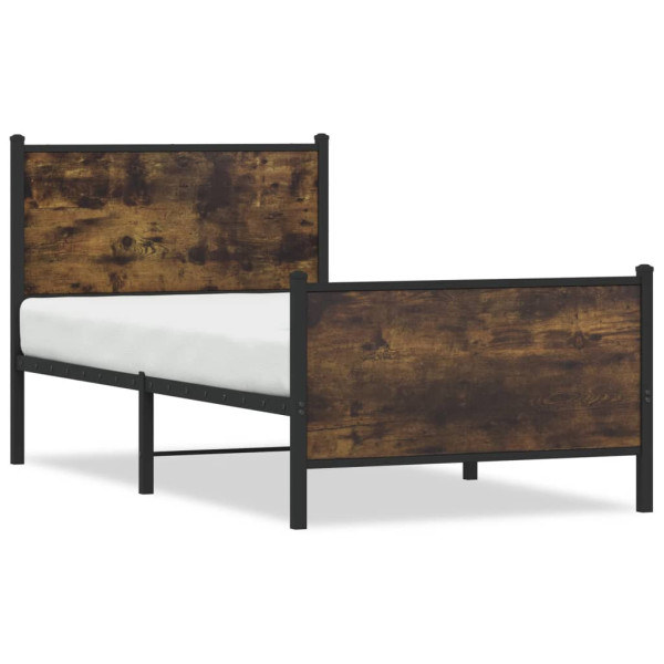 Cama con cabecero y pie de cama metal roble ahumado 90x190 cm