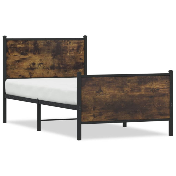Cama con cabecero y pie de cama metal roble ahumado 90x200 cm