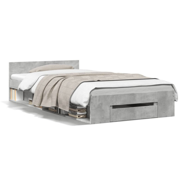 Cama con cajón madera de ingeniería gris hormigón 90x200 cm