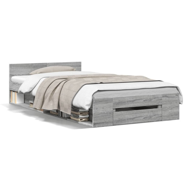 Cama con cajón madera de ingeniería gris Sonoma 90x200 cm