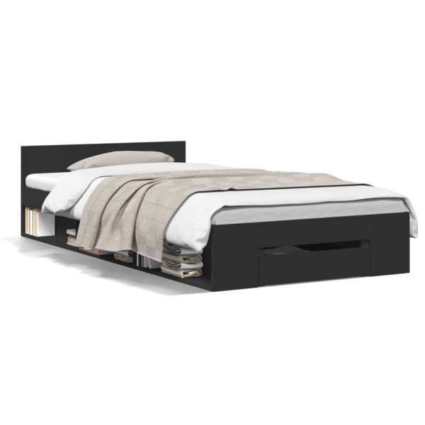 Cama con cajón madera de ingeniería negra 75x190 cm