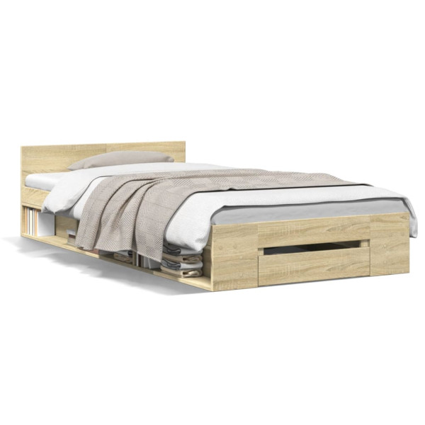 Cama con cajón madera ingeniería roble Sonoma 100x200 cm
