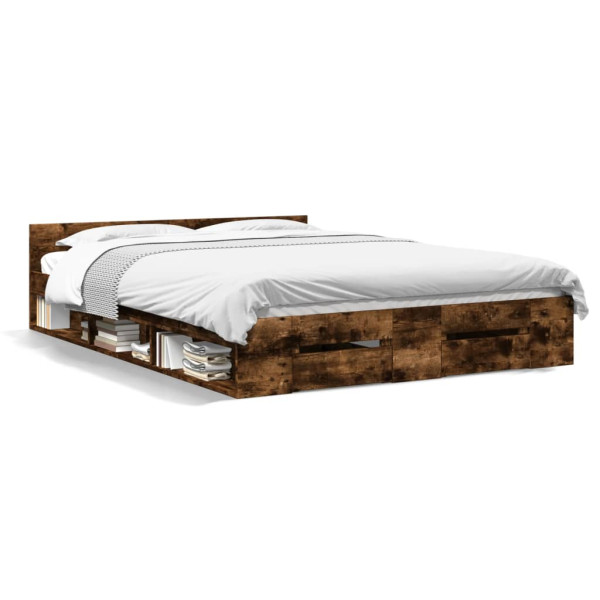 Cama con cajones madera de ingeniería roble ahumado 120x200 cm