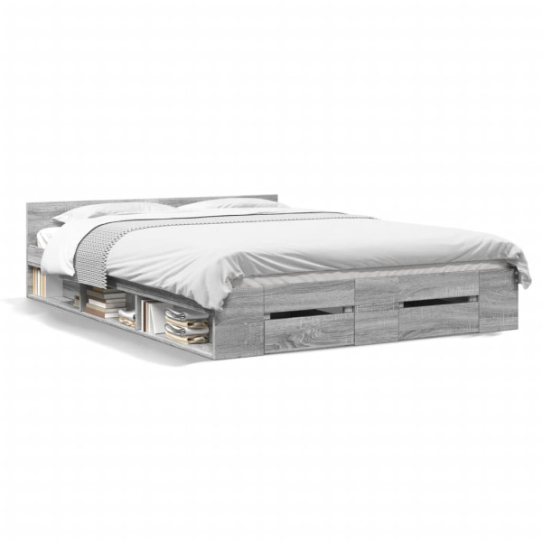 Cama con cajones madera ingeniería gris Sonoma 120x200 cm