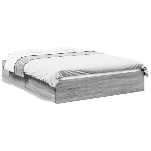 Cama con cajones madera ingeniería gris Sonoma 140x200 cm