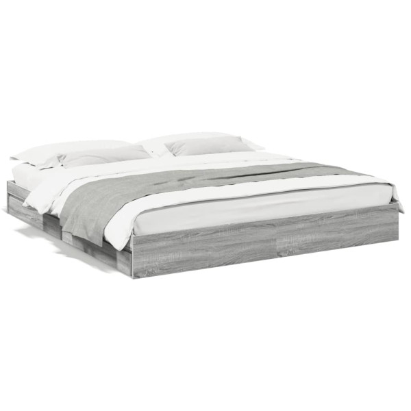 Cama con cajones madera ingeniería gris Sonoma 200x200 cm