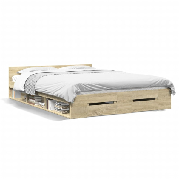 Cama con cajones madera ingeniería roble Sonoma 135x190 cm
