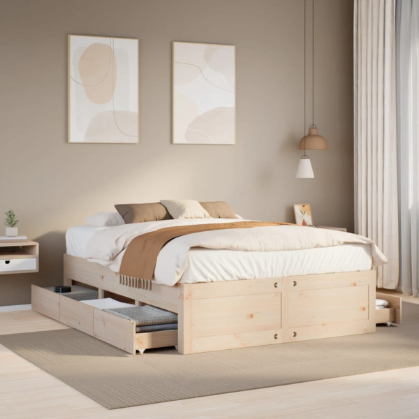 Cama con cajones sin colchón madera maciza de pino 150x200 cm