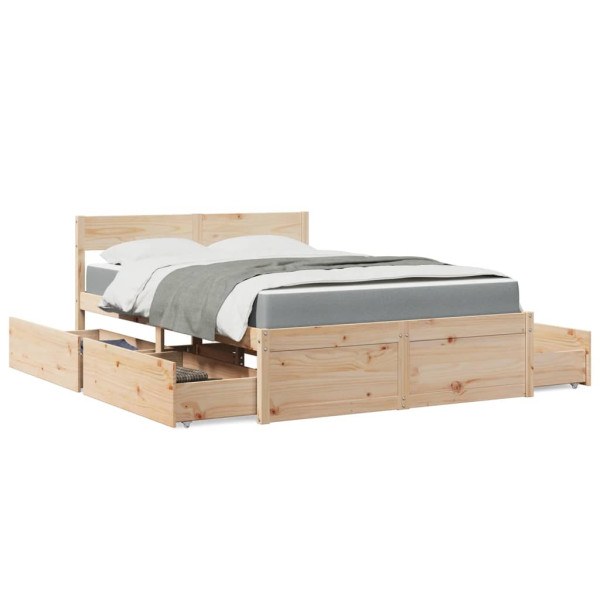 Cama con cajones y colchón madera maciza de pino 120x200 cm