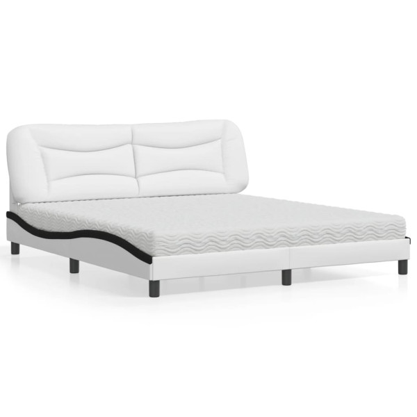 Cama con colchón cuero sintético blanco y negro 180x200 cm