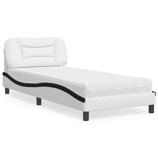 Cama con colchón cuero sintético blanco y negro 90x200 cm