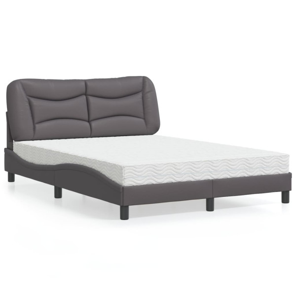 Cama con colchón cuero sintético gris 120x200 cm