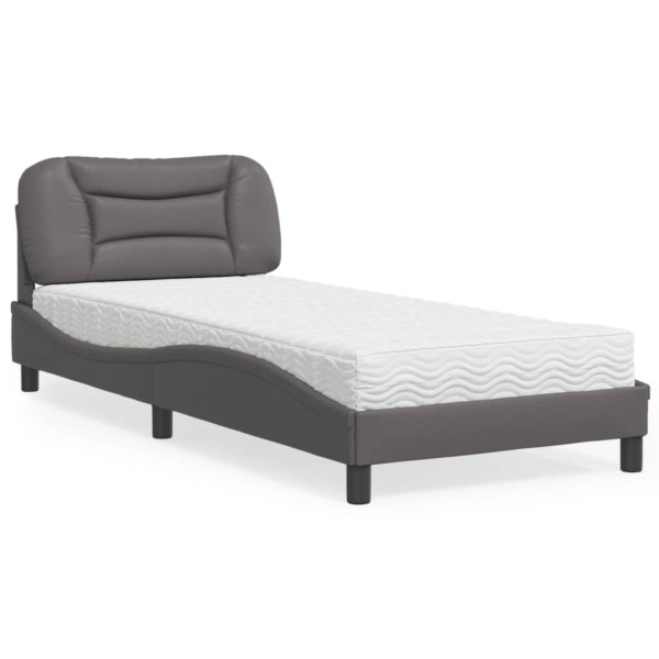 Cama con colchón cuero sintético gris 90x190 cm