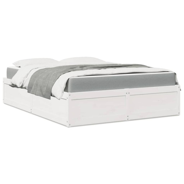 Cama con colchón madera maciza de pino blanca 160x200 cm