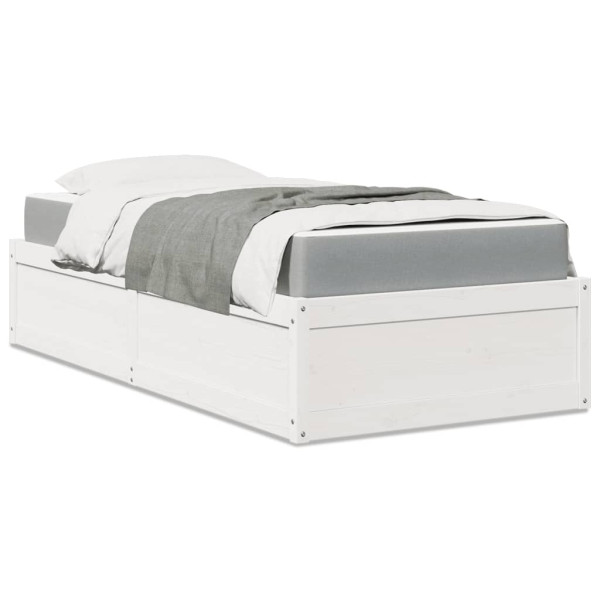 Cama con colchón madera maciza de pino blanco 90x190 cm