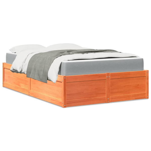 Cama con colchón madera maciza de pino marrón cera 140x190 cm