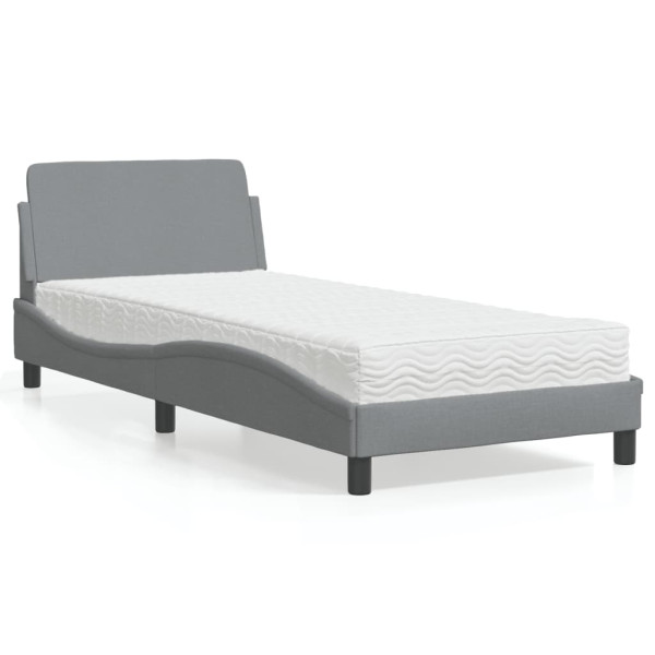 Cama con colchón tela gris claro 90x190 cm