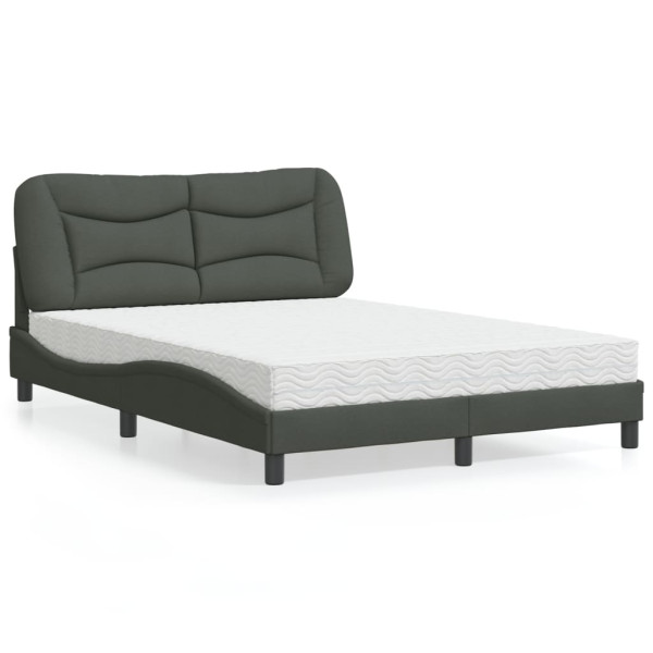 Cama con colchón tela gris oscuro 140x200 cm