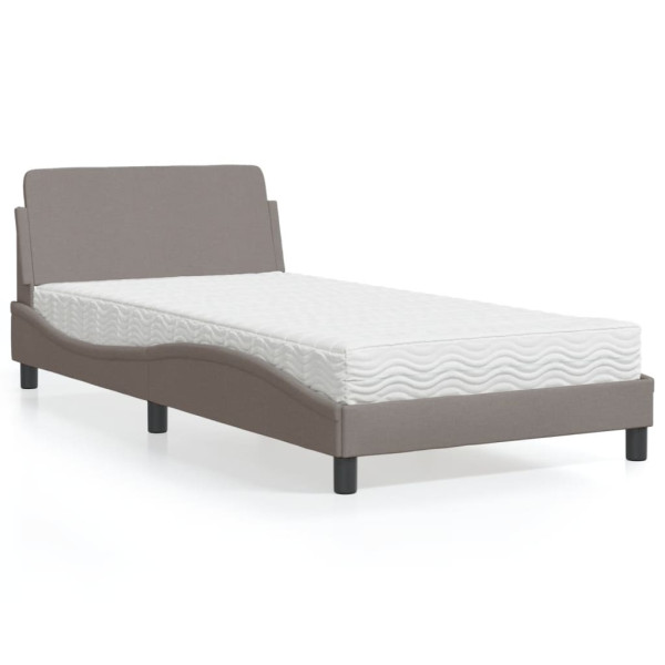 Cama con colchón tela gris taupe 100x200 cm