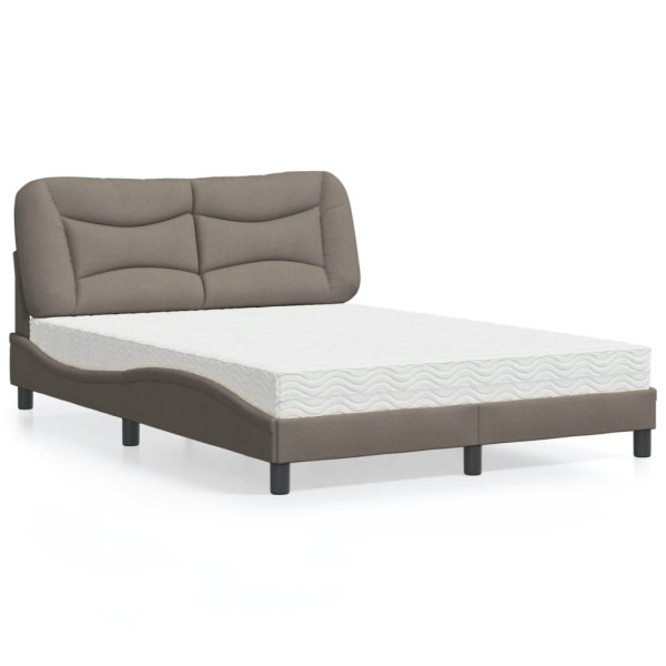Cama con colchón tela gris taupe 140x200 cm
