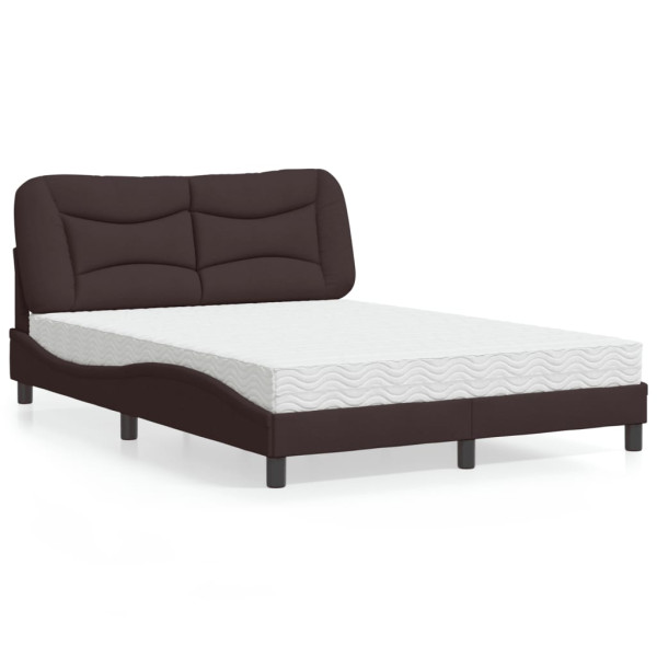 Cama con colchón tela marrón oscuro 140x200 cm