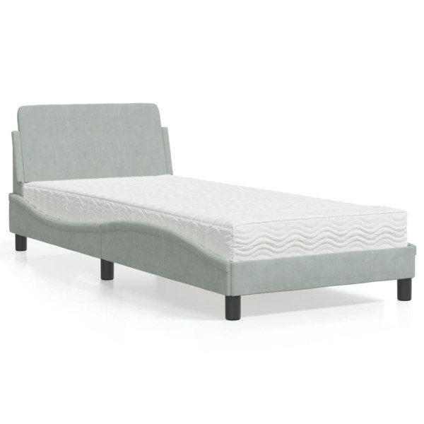 Cama con colchón terciopelo gris claro 90x200 cm