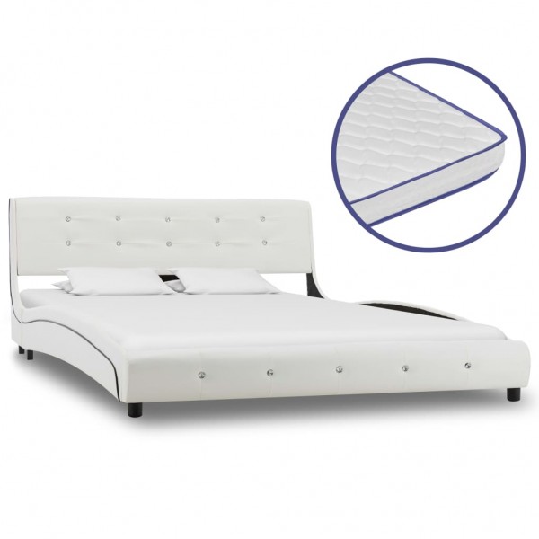 Cama con colchón viscoelástico cuero sintético blanco 140x200cm