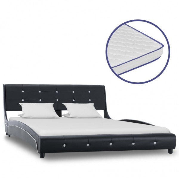 Cama con colchón viscoelástico cuero sintético negro 140x200cm