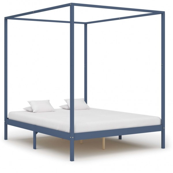 Cama con dosel de madera maciza de pino gris 180x200 cm