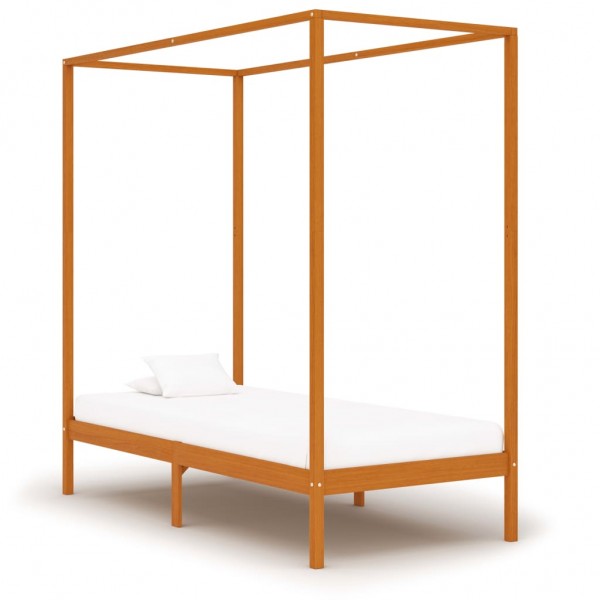 Cama con dosel de madera maciza de pino marrón miel 90x200 cm