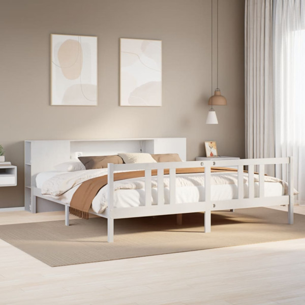 Cama con estantería sin colchón madera maciza blanca 200x200 cm