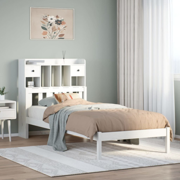 Cama con estantería sin colchón madera maciza blanco 90x200 cm