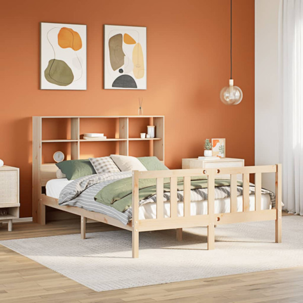 Cama con estantería sin colchón madera maciza de pino 140x200cm