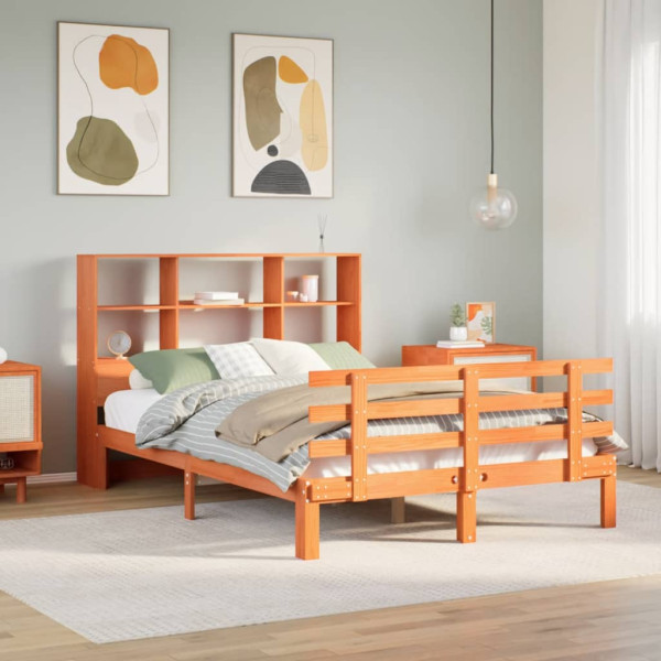 Cama con estantería sin colchón madera maciza marrón 120x200cm