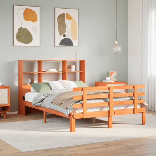 Cama con estantería sin colchón madera maciza marrón 150x200 cm