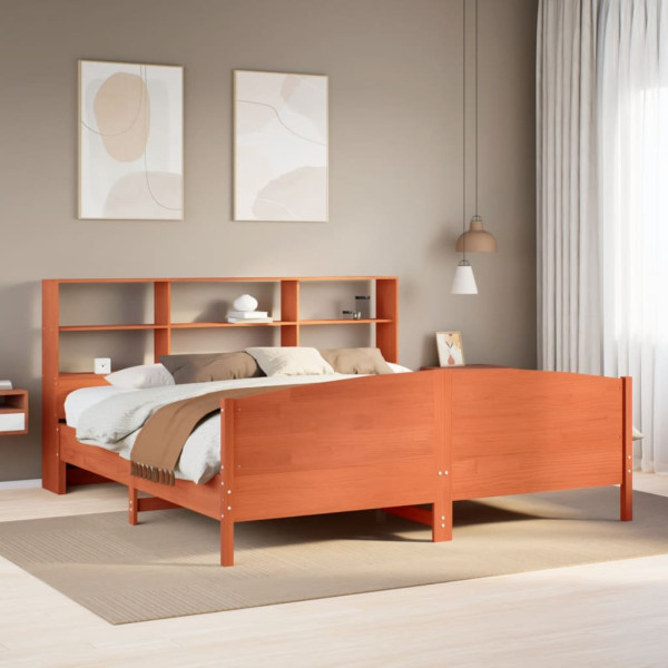 Cama con estantería sin colchón madera maciza marrón 180x200cm