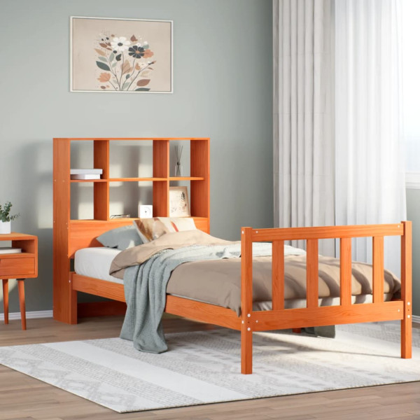 Cama con estantería sin colchón madera maciza marrón 75x190 cm