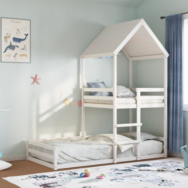 Cama con techo madera maciza de pino blanco 90x190 cm